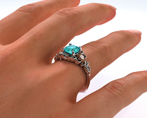 Flower Engagement Ring Aquamarine