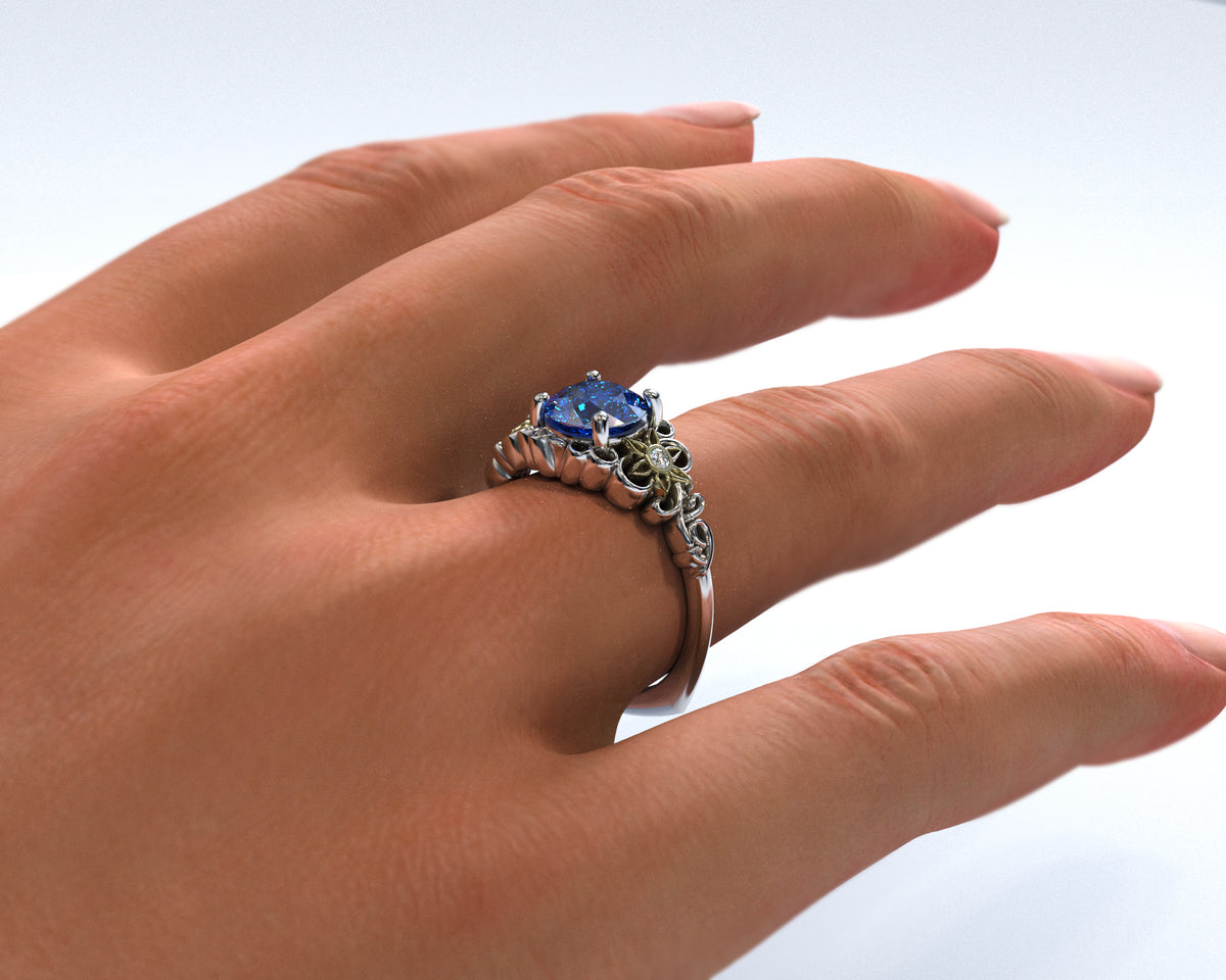 Flower Engagement Ring Sapphire 1.5 Carat