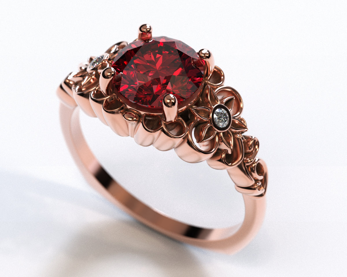 Red Garnet Flower Engagement Ring