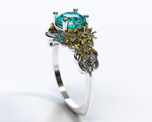 Unique Aquamarine Flower Engagement Ring