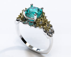 Unique Aquamarine Flower Engagement Ring