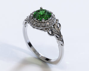 Floral Emerald Engagement Ring