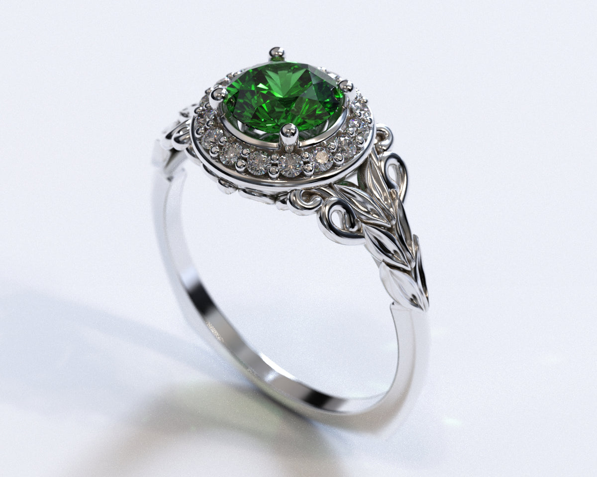 Floral Emerald Engagement Ring