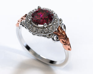 Red Garnet Floral Engagement Ring