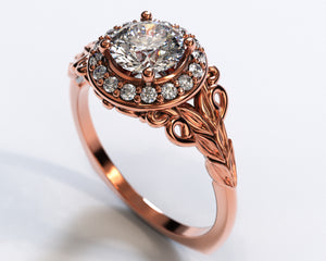 Flower Halo Engagement Ring Rose Gold