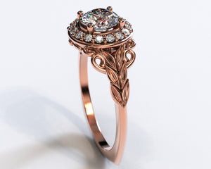 Flower Halo Engagement Ring Rose Gold
