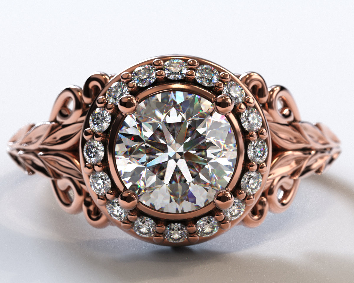 Flower Halo Engagement Ring Rose Gold