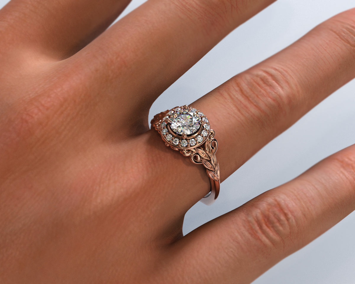 Flower Halo Engagement Ring Rose Gold