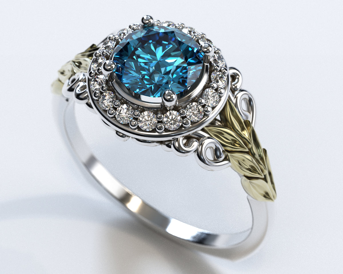 Flower Blue Diamond Engagement Ring