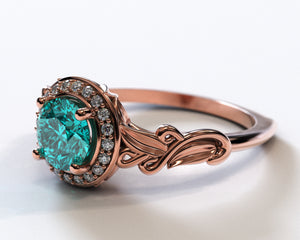 Flower Halo Aquamarine Engagement Ring