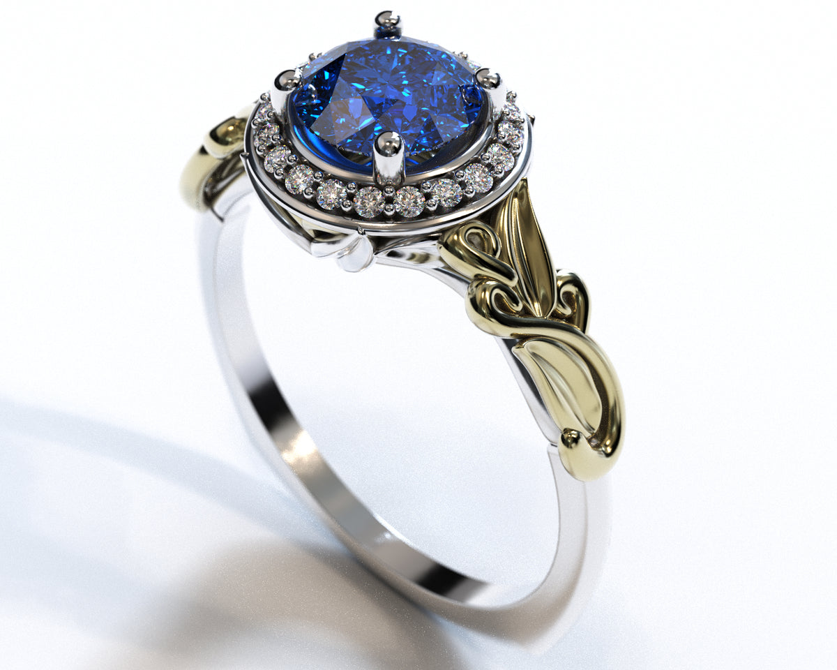 Flower Sapphire Halo Engagement Ring
