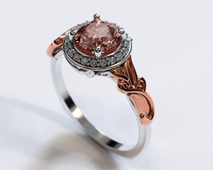 Unique Flower Morganite Halo Engagement Ring