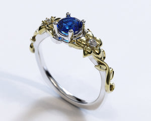 Two Tone Floral Sapphire Engagement Ring