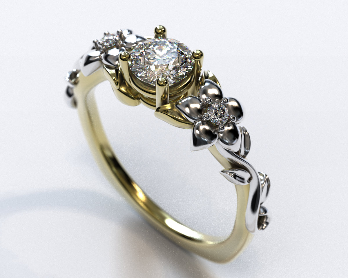 Flower Two Tone Gold Engagement Ring