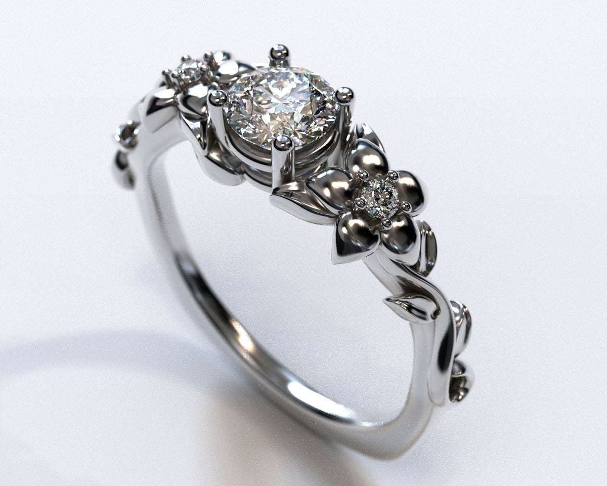 Flower Two Tone Gold Engagement Ring