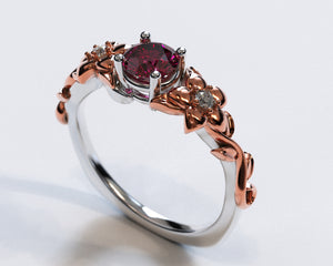 Two Tone Ruby Flower Engagement Ring