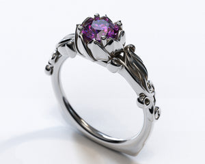 Unique Flower Amethyst Engagement Ring