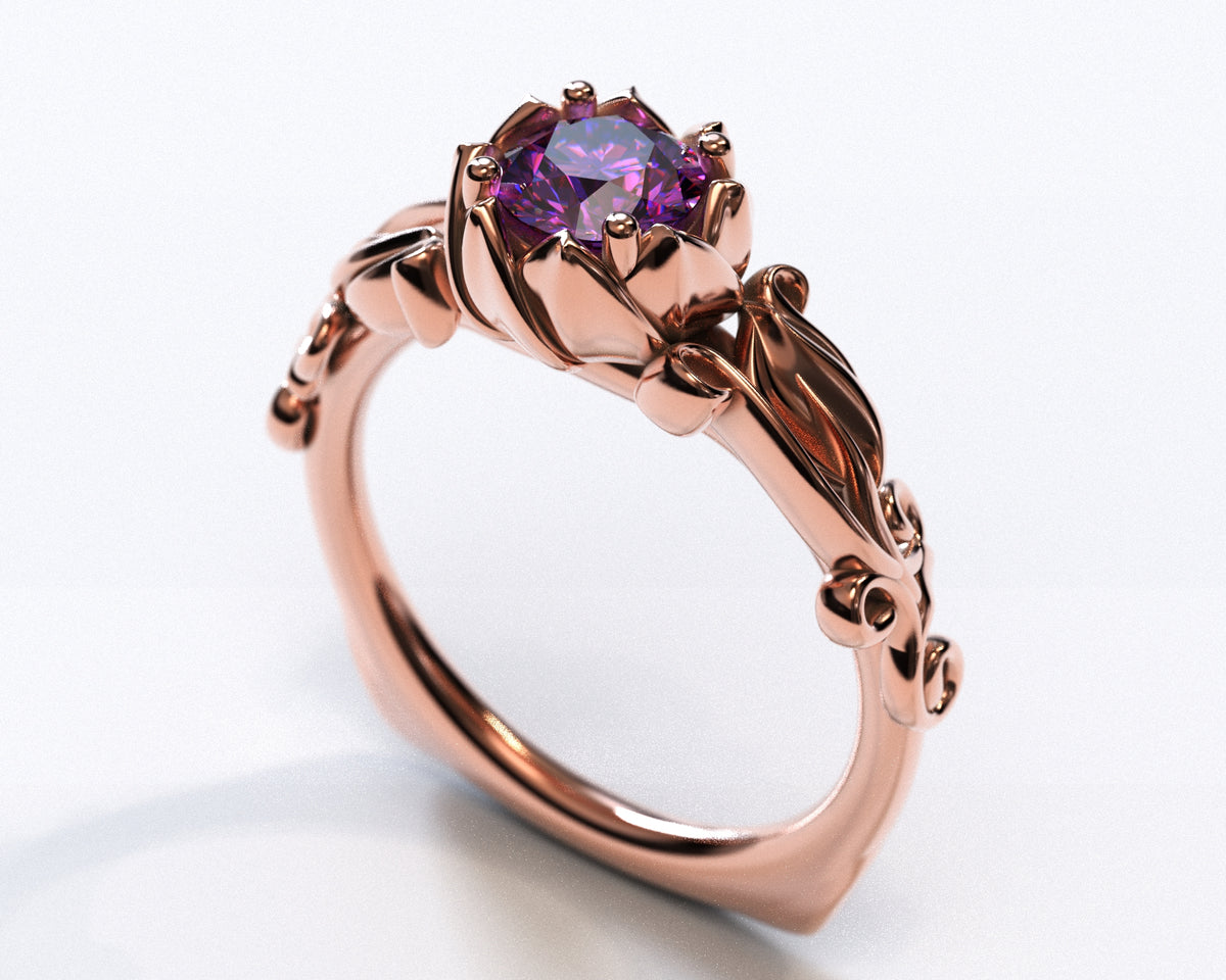 Unique Flower Amethyst Engagement Ring