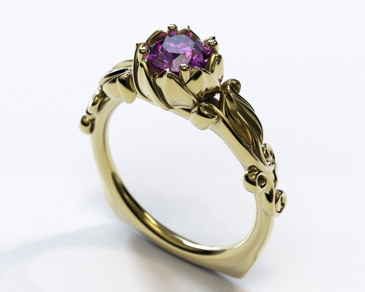 Unique Flower Amethyst Engagement Ring