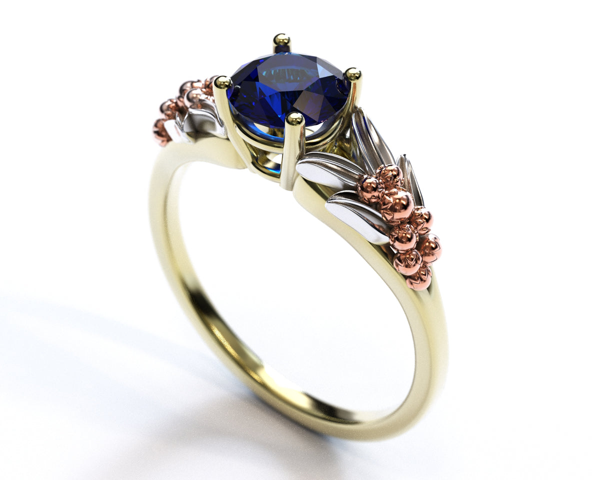 Three Tone Flower Sapphire Engagement Ring