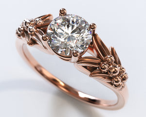 Unique Flower Shaped Solitaire Rose Gold Engagement Ring