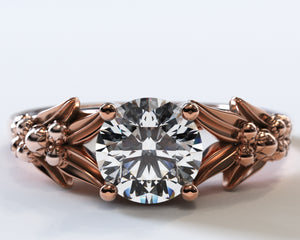 Unique Flower Shaped Solitaire Rose Gold Engagement Ring