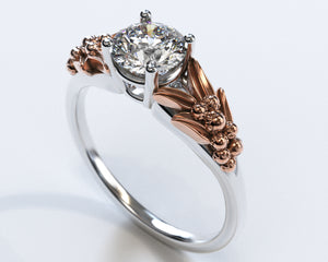 Unique Flower Shaped Two Tone Gold Solitaire Engagement Ring