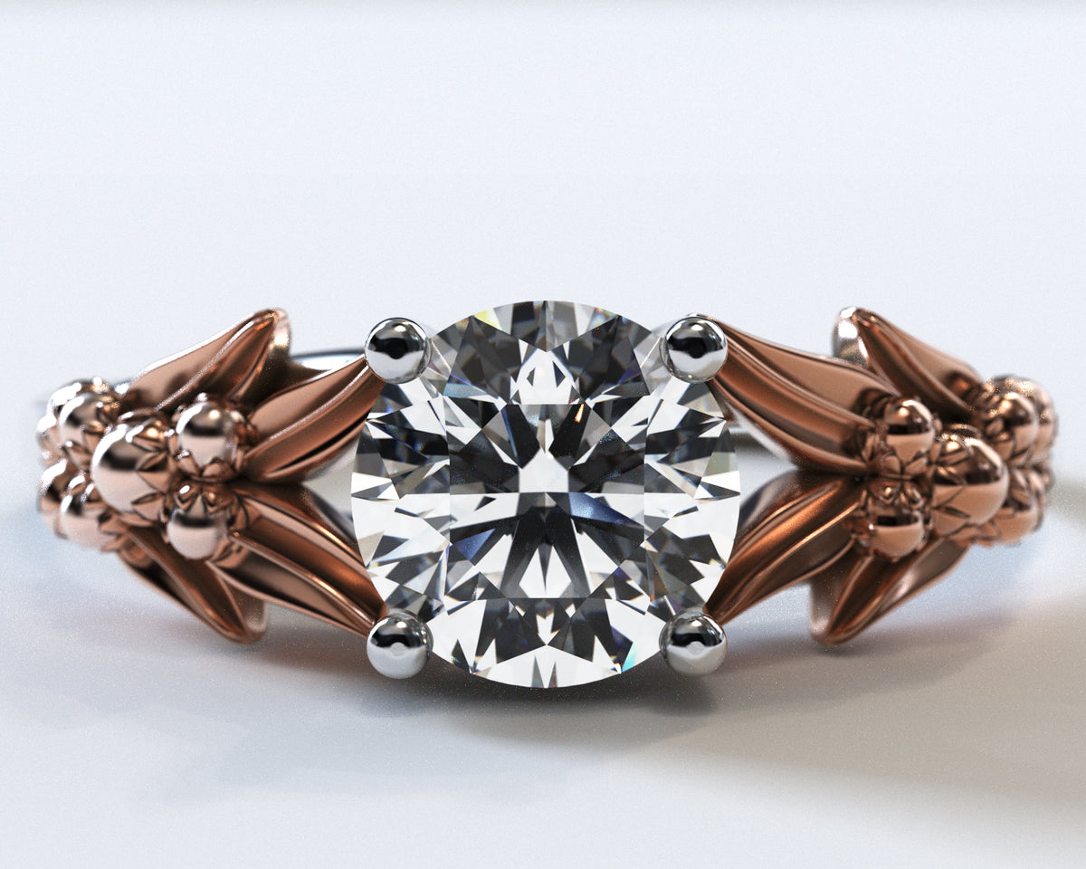 Unique Flower Shaped Two Tone Gold Solitaire Engagement Ring