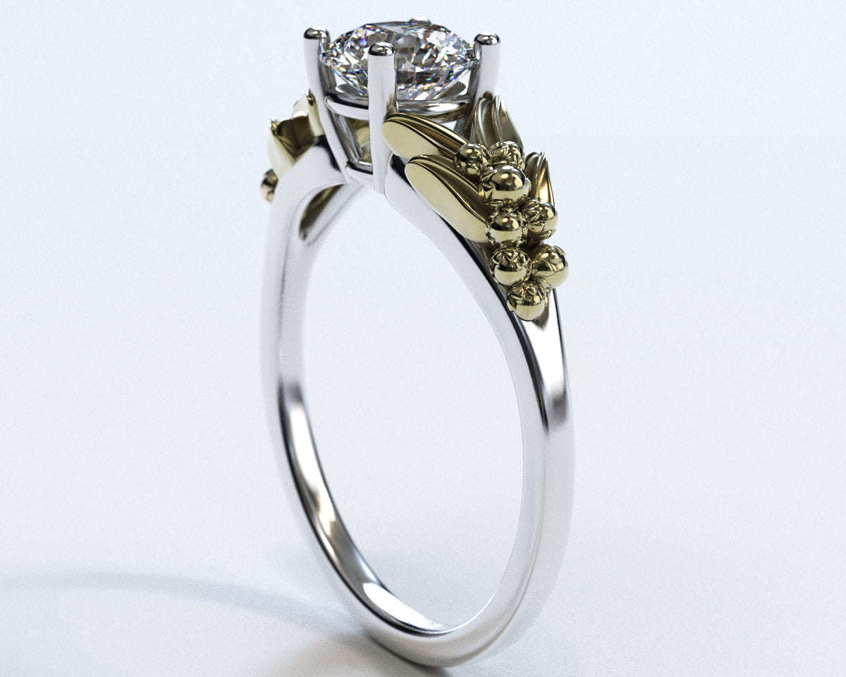 Unique Lotus Flower Two Tone Gold Solitaire Engagement Ring