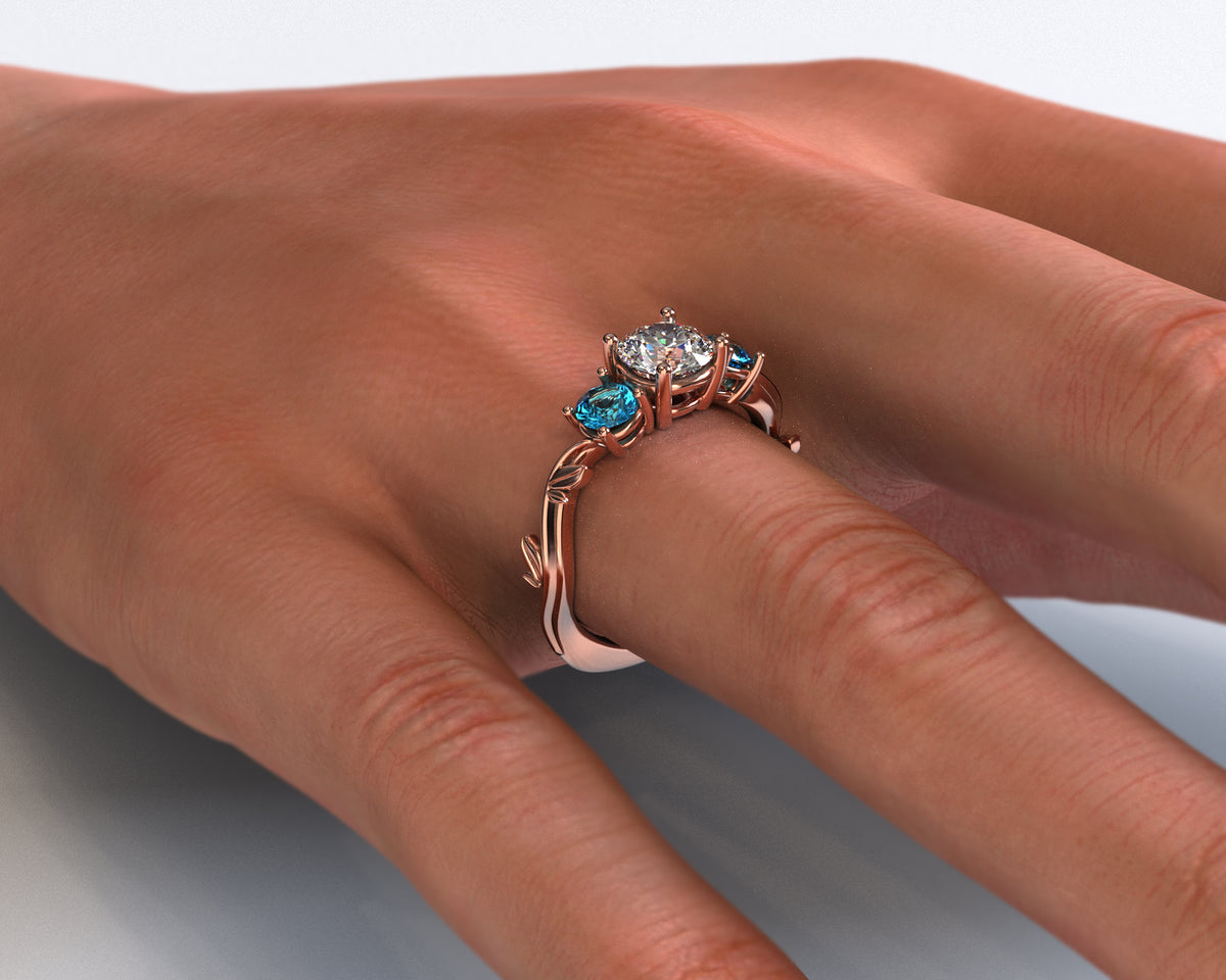 3 Stone Rose Gold Engagement Ring