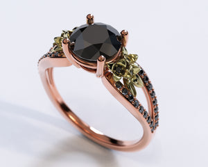 Unique Flower Black Diamond Engagement Ring