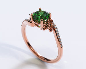 Emerald Engagement Ring With Leaves