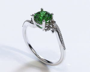 Emerald Engagement Ring With Leaves