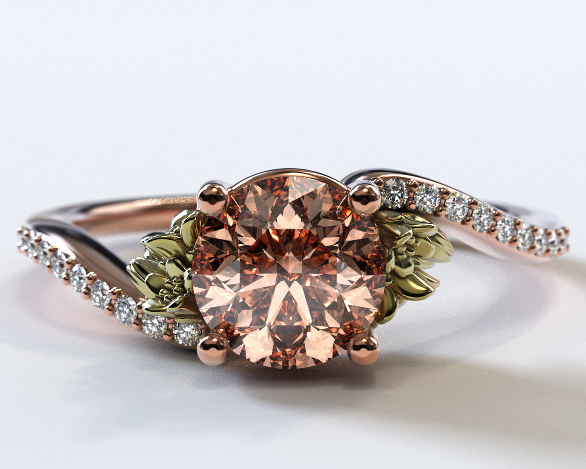 Flower Shaped Two Tone Gold Morganite Engagement Ring