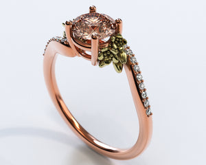Flower Shaped Two Tone Gold Morganite Engagement Ring