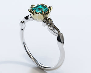 Floral Aquamarine Halo Engagement Ring