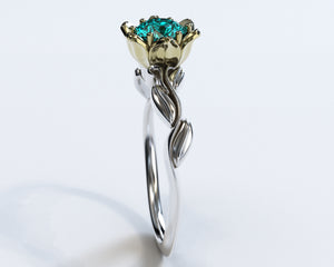 Floral Aquamarine Halo Engagement Ring