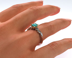 Floral Aquamarine Halo Engagement Ring