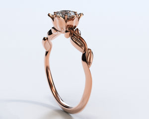 Unique Floral Halo Rose Gold  Engagement Ring