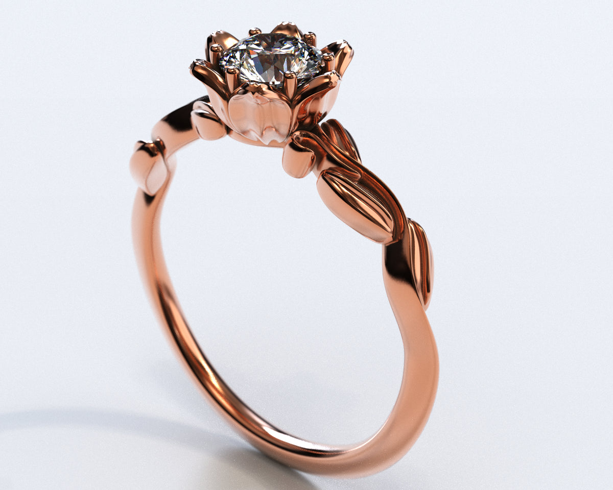 Unique Floral Halo Rose Gold  Engagement Ring