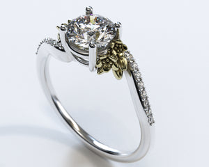 Flower Two Tone Gold Moissanite Engagement Ring