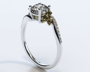 Flower Two Tone Gold Moissanite Engagement Ring