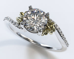 Flower Two Tone Gold Moissanite Engagement Ring