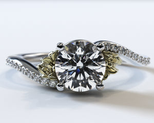 Flower Two Tone Gold Moissanite Engagement Ring