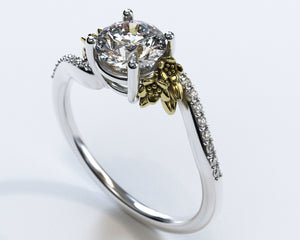 Flower Two Tone Gold Moissanite Engagement Ring