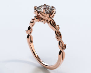 Unique Halo Rose Gold Moissanite Engagement  Ring