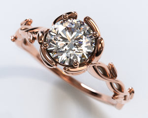 Unique Halo Rose Gold Moissanite Engagement  Ring