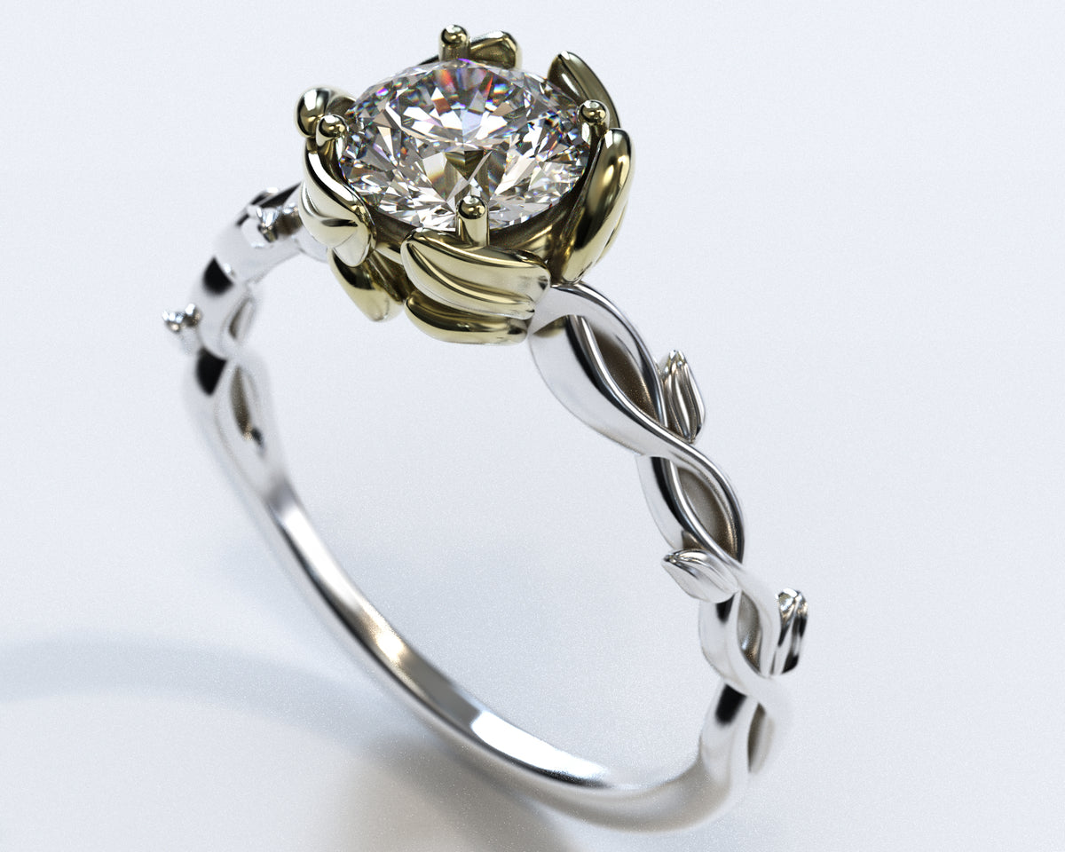 Floral Diamond Halo Engagement Ring