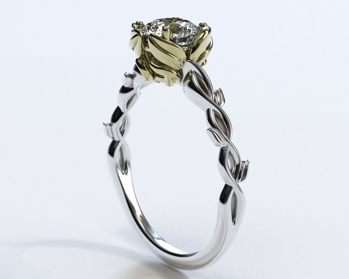 Floral Diamond Halo Engagement Ring