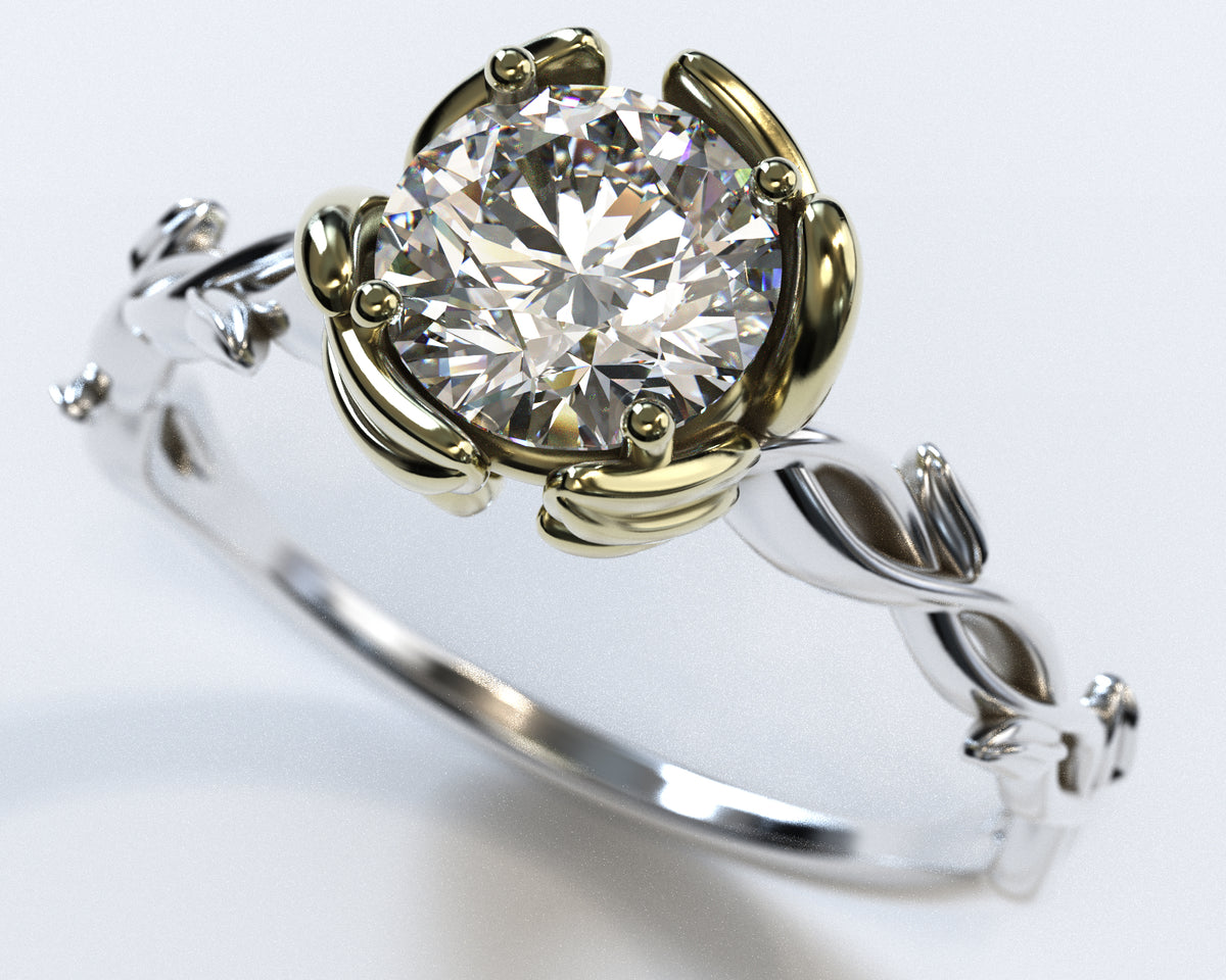 Floral Diamond Halo Engagement Ring